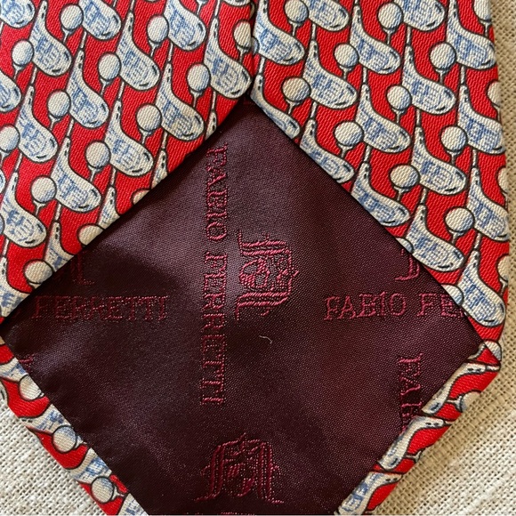 Fabio Ferretti 100% silk handmade Italian tie. Golf theme red and white - Picture 6 of 6